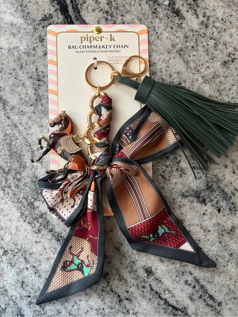 Piper K Equestrian Bag Charm Keychain Tassel Bow Scarf Horse Charm gift for her